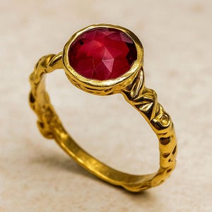 Gold Ruby Ring, Antique Ring, Handmade 18K Solid Gold Ring, Unique Antique Inspired Red Gemstone Ring, Statement Jewelry Gift for Her
