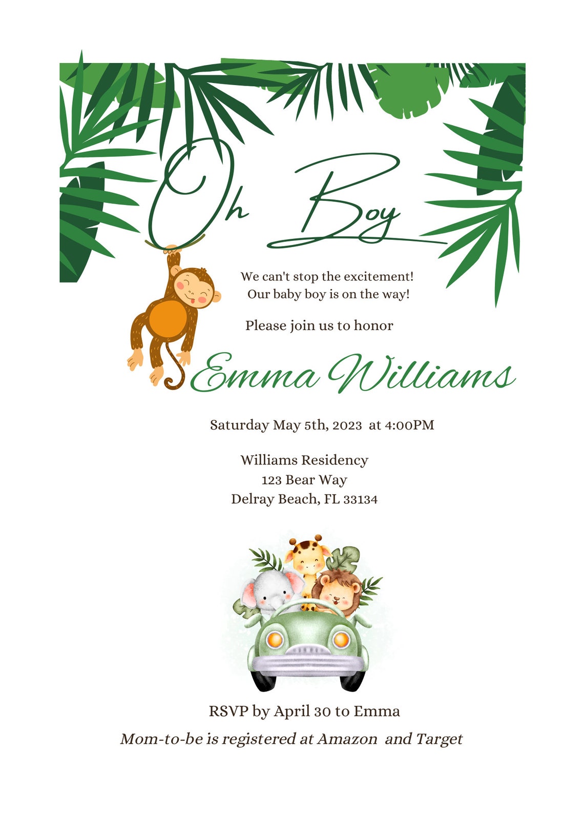 Safari Baby Shower Invitation Etsy