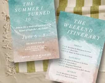 The Summer I Turned Weekend Party Invitation | Weekend Getaway Invitation & Itinerary | I Turned Pretty Inspired, Editable Canva Template