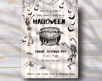 Tanzende Skelette Halloween-Party Einladung | Bearbeitbare Canva Vorlage | Halloween-Party einladen | Gruselige Party einladen