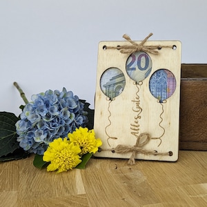 Glückwunschkarte | Holzkarte | Geldgeschenk | Geburtstagskarte | Geschenkidee | Geburtstag | Ballons