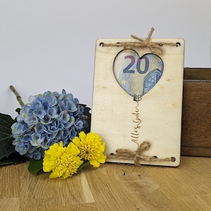 Glückwunschkarte | Holzkarte | Geldgeschenk | Geburtstagskarte | Geschenkidee | Geburtstag | Herzballon