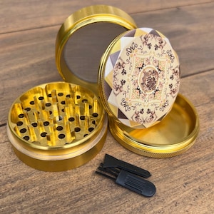 CLEARANCE! Large 5 Piece Grinder Herb Grinder With Catcher, Gold Grinder, Aluminum Grinder, Hippy Grinder, Tobacco Grinder, Gift For Smoker