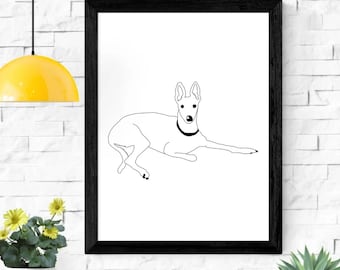 DIGITAL DOWNLOAD - Greyhound - Printable Black and White Art - Minimalist - Galgo - Whippet - Rescue Dog