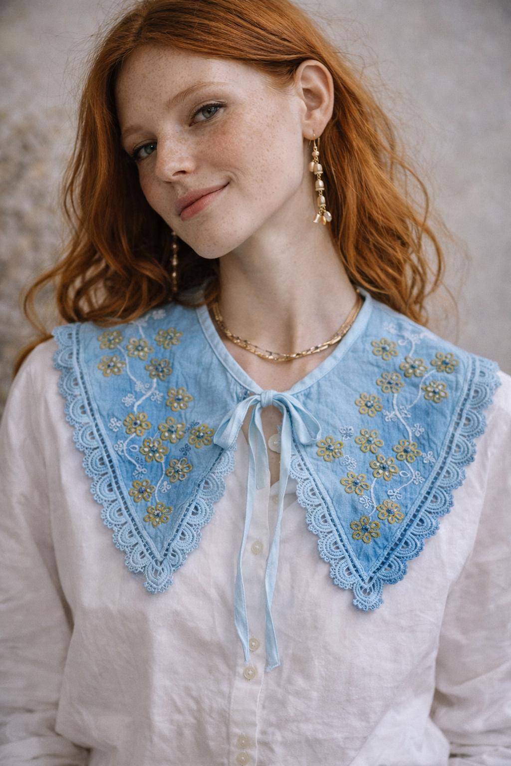 Hand-Painted Lace Collar - Boho Cotton Wearable Art
