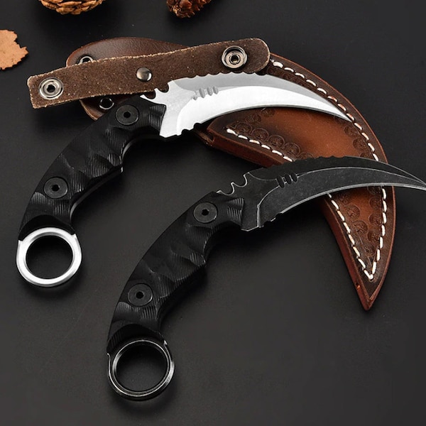 Pair of  Karambit Tactical D2 Steel Blade Knife Fixed Blade Hunting Knife 58HRC Best Gift for him