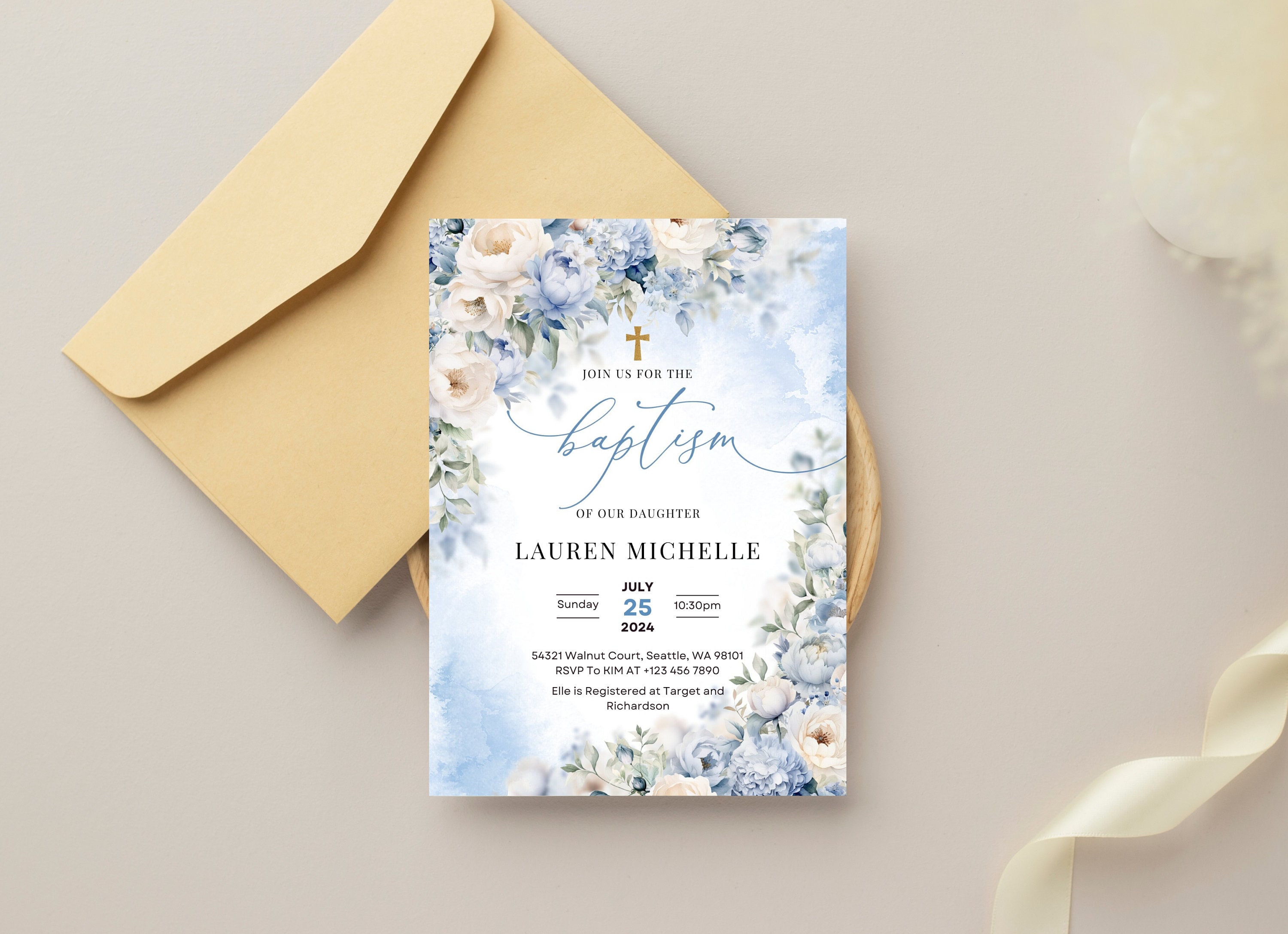 EDITABLE Baptism Invitation Template, Botanical Printable Baptism ...