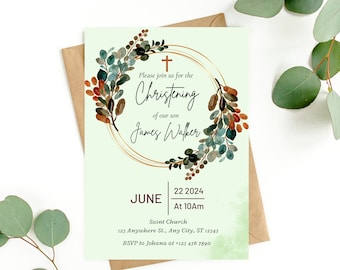 Greenery - Inviti per battesimo, con buste, per bambino, ragazza