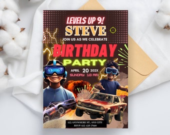 Race Car Birthday Invitation: Speed Racing, Gaming Party (Editable PDF)