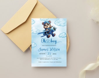 Oh Boy Baby Shower Invitation: Airplane Theme (EDITABLE, Instant Download)