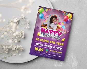 Colorful Balloon Birthday Invitation: Printable Kids Party (PDF)