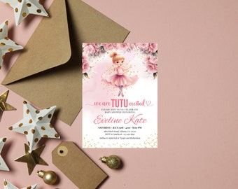Pink Floral Ballerina Baby Shower Invitation (DIY Editable Template)