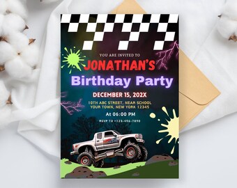 Editable Monster Truck Birthday Invitation: Racing Party (Digital Download)