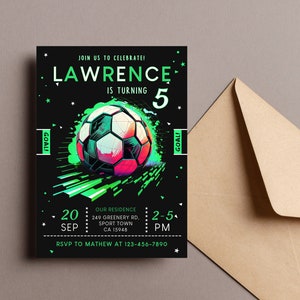 Sport Birthday Printable Invitation, Neon Soccer Invitation, Birthday Girl Soccer Invite, Soccer Birthday Party, Sport Invitation Football