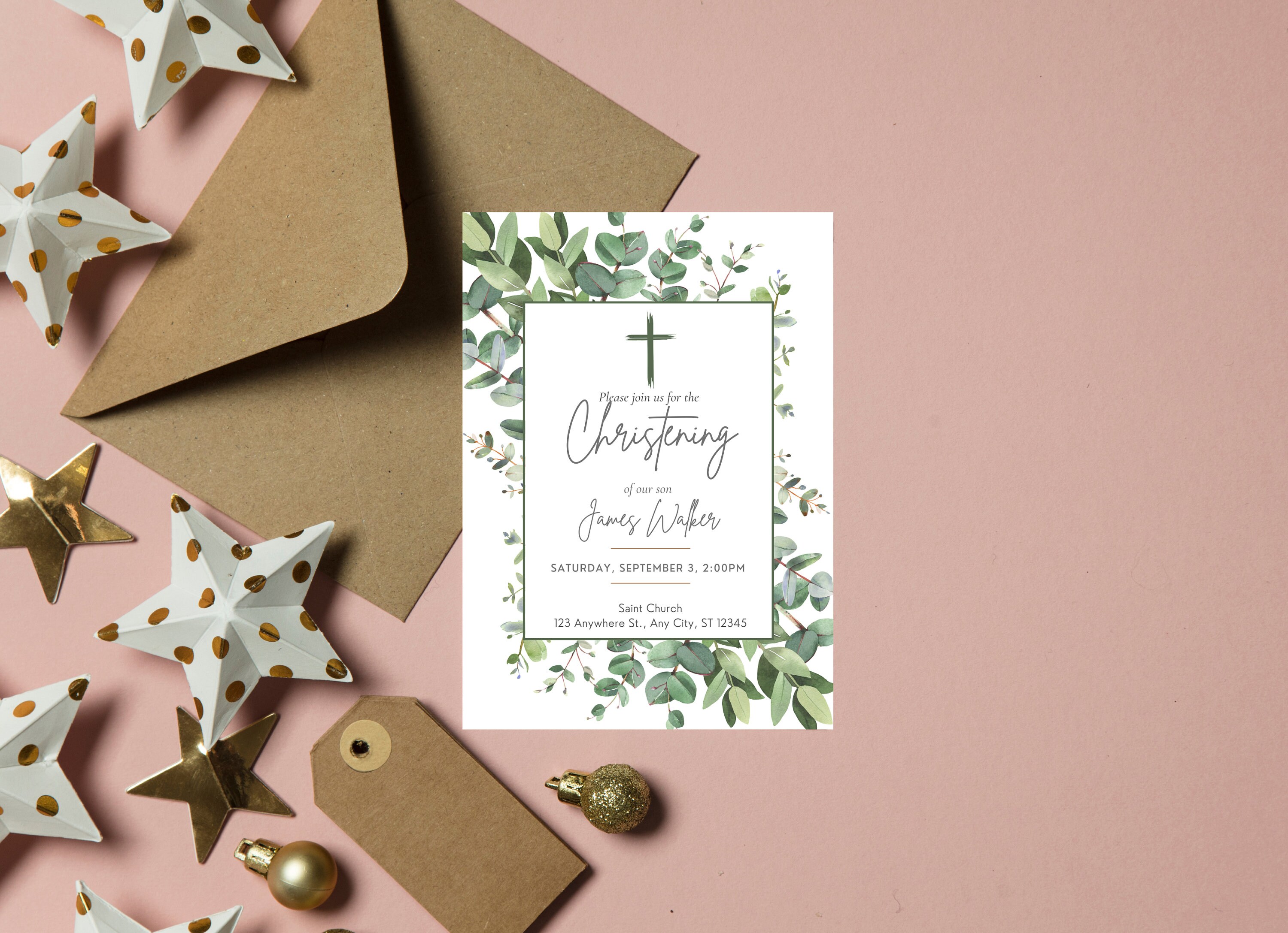 Greenery Set 25 Inviti Per Battesimo Con Buste – Carta Di Qualità, Stampa Fronte/Retro, 10,2x15,2 Cm, Per Cerimonie E Battesimi - 5
