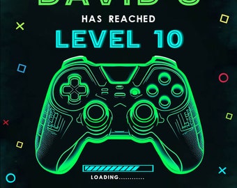 Editable Video Game Birthday Invitation, Printable Neon Glow Boy Gamer Party Invite, Level 10 Game On Invite, Instant Download Template