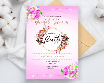 Lilac Boho Bridal Shower Invitation: Purple Floral, Editable (PDF)