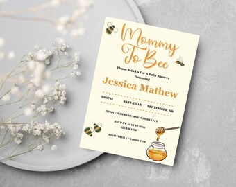 Mummy to Bee Baby Shower Invitation: Sunflower Bee Theme (Editable PDF)