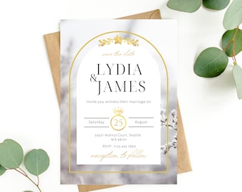 Floral Gold Arch Wedding Invitation: Editable Invite (Digital Download)