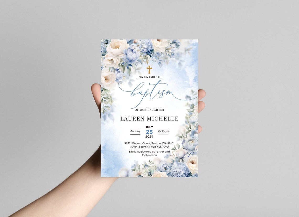 EDITABLE Baptism Invitation Template, Botanical Printable Baptism ...