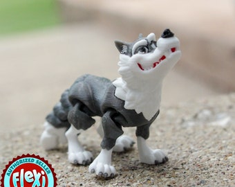 3D-geprinte Flexi Wolf met scharnierende staart en poten