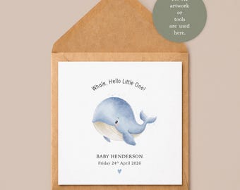 Personalised New Baby Whale Card | Hand Painted Watercolour Greetings Card