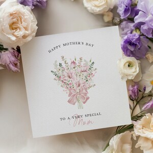 Cartão floral feliz dia das mães, personalizado mãe, avó, babá, babá, cartão de felicitações personalizado com flores silvestres rosa botânicas, presente para ela