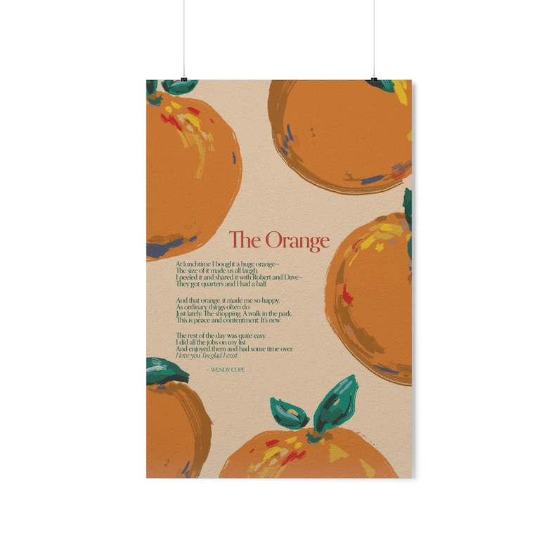 The Orange by Wendy Cope Poetry Graphic Poster Etsy