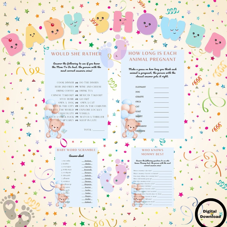 Baby Shower Games, Funny Baby Shower Game Bundle to Download Virtual Baby Shower Games