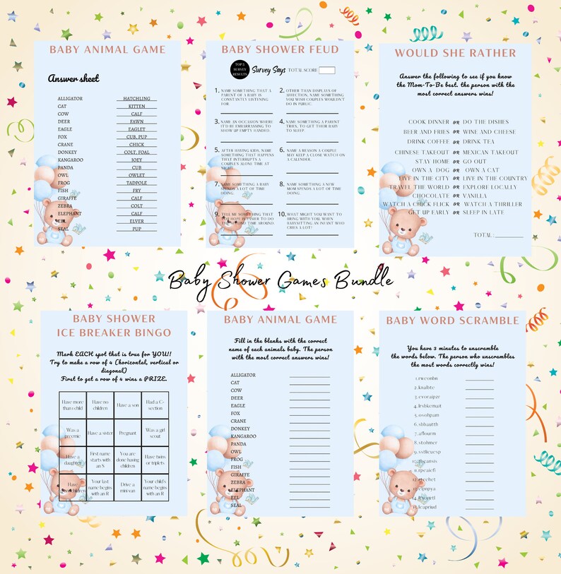 Baby Shower Games, Funny Baby Shower Game Bundle to Download Virtual