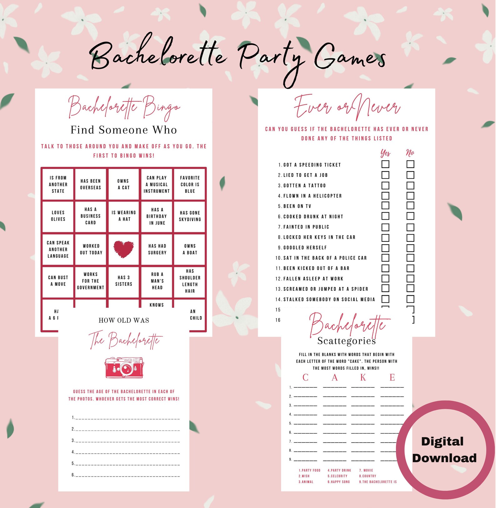 Bachelorette Party Games Printable Cards Clean Bachelorette Party Games ...