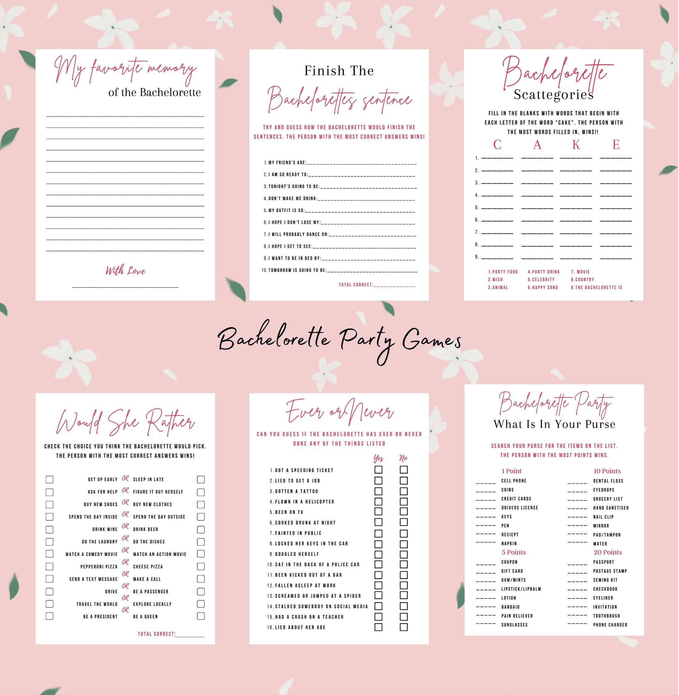 Bachelorette Party Games Printable Cards Clean Bachelorette Party Games ...