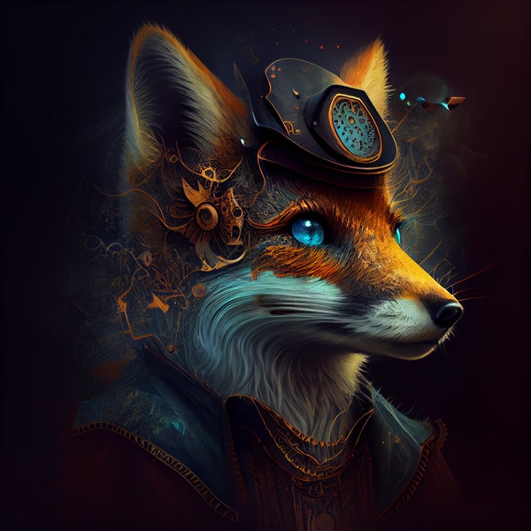 Steampunk Fuchs #5 - Digital Art - Poster - Ai Art - Midjourney - Digitaler Download - PicturePerfectPrints