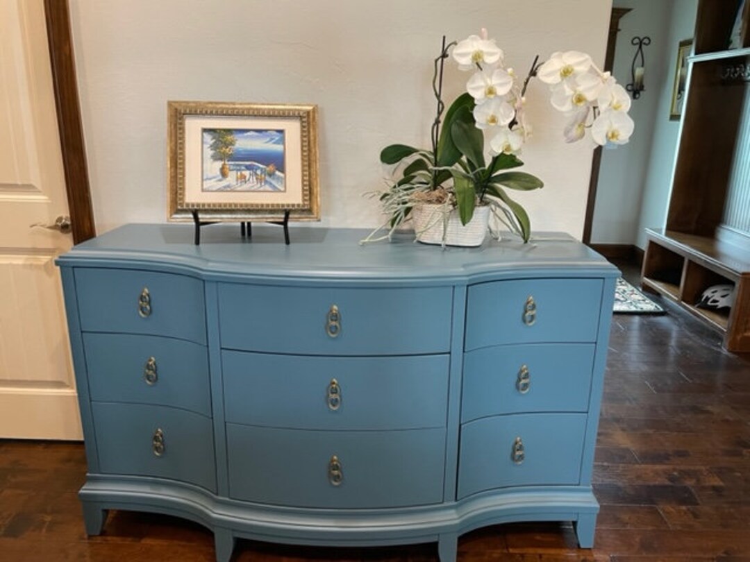 SOLD- Do Not Purchase- Refinished 9 Drawer Curved Front Dresser With ...