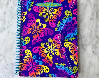 Agenda organizadora vintage de Lisa Frank con cierre a presión y mariposas