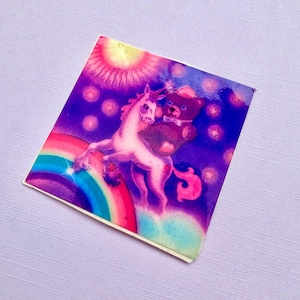 1982 Lisa Frank Bear Riding Unicorn Sticker image 1