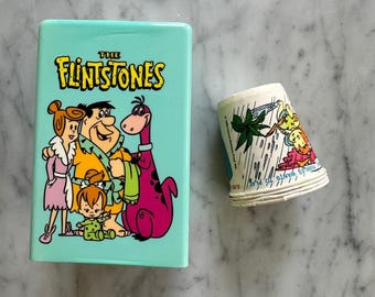 1990's Jetson's and Flintstones Dixie Cup Dispenser With Cups