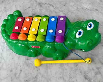 Vintage 1998 Fisher Price Alligator Xylophone Pull Along Baby Toy Crocodile