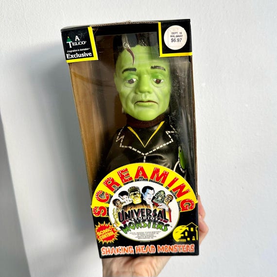 screaming shaking head monsters Frankenstein vintage toy TELCO