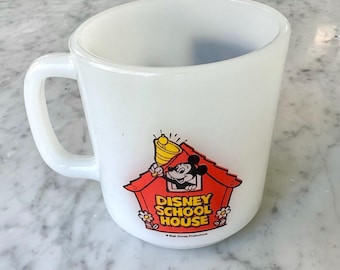 "Vintage 1981 Micky Maus "" Disney School House "" Glasbake Milchglas Tasse."