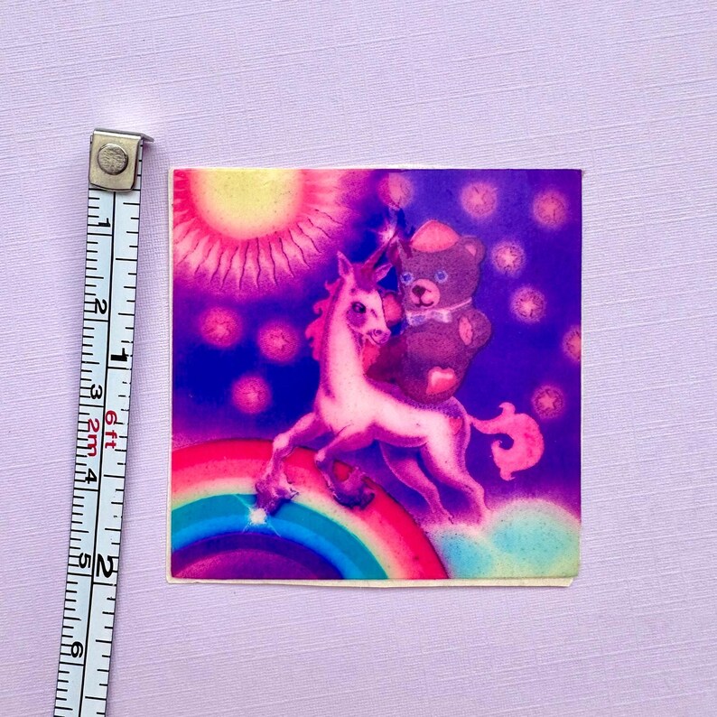 1982 Lisa Frank Bear Riding Unicorn Sticker image 2
