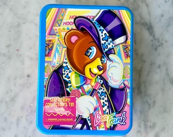 Vintage jaren 90 Lisa Frank Hollywood Bear blikken stationaire doos