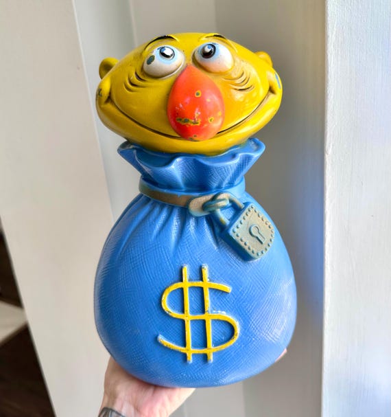 Vintage 1971 Play Pal Plastics Mr Money Bags Hard Plastic Bank