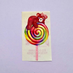 Naklejka z misiem lizakiem Lisa Frank z 1982 r. zdjęcie 1