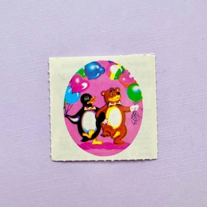 80’s Lisa Frank Party Penguin and Bear Sticker image 1
