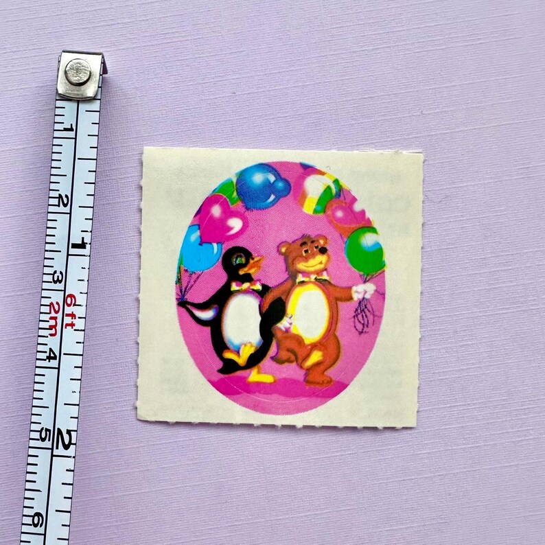 80’s Lisa Frank Party Penguin and Bear Sticker image 2