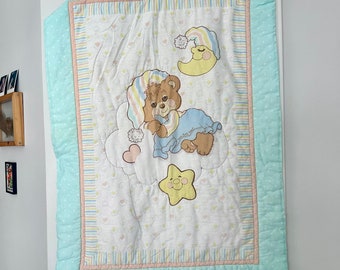 Vintage 1980 Teddy Beddy Bear Baby Blanket Quilt