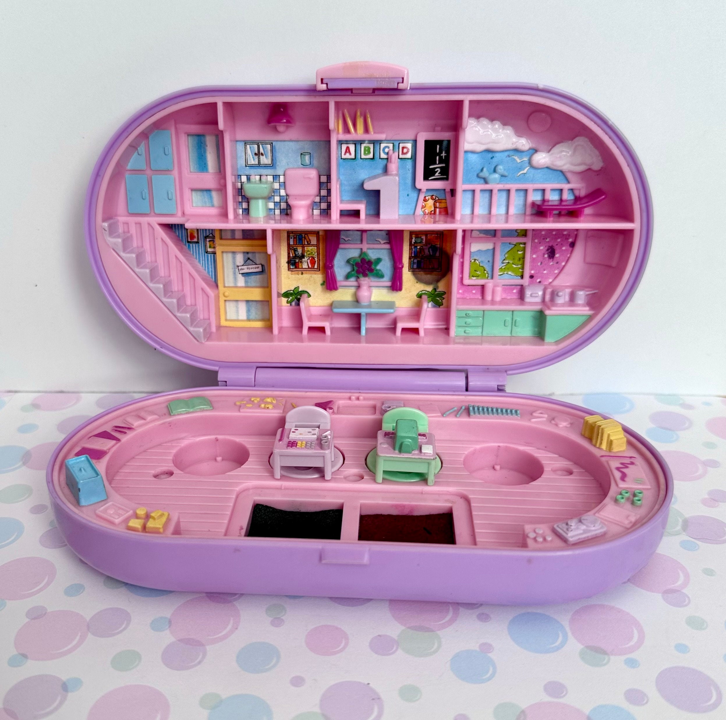 Vintage 1992 Polly Pocket Stamping School Playset Compact and Two Desks