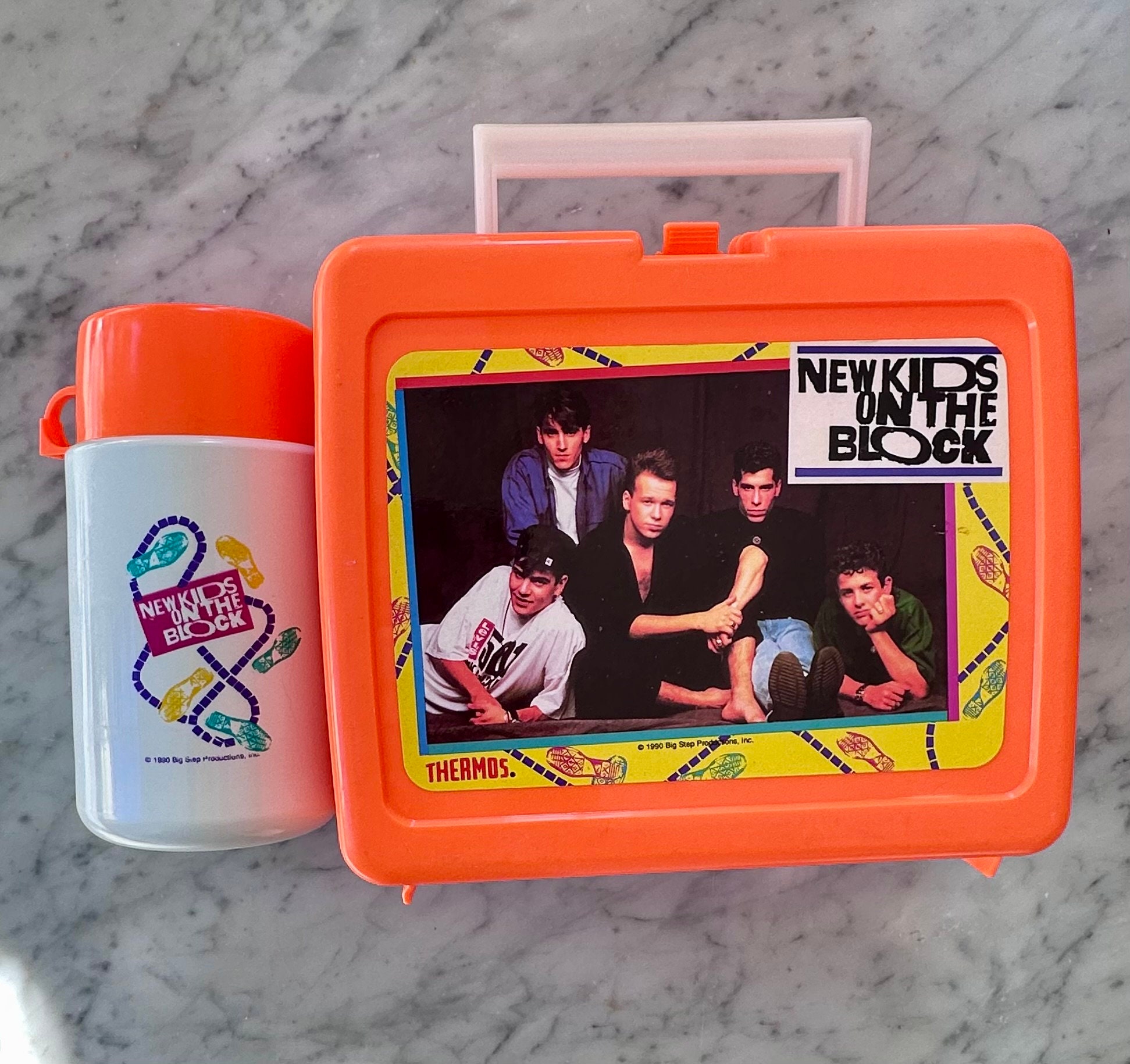 Vintage 1990 NKOTB New Kids on the Block Lunchbox and Thermos Neon