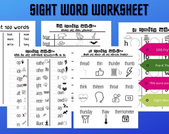 All in Sight Word Printable 70 Pages Worksheets Preschool- First Grade Sight Word Practice Spelling,Homeschool Reading Worksheet